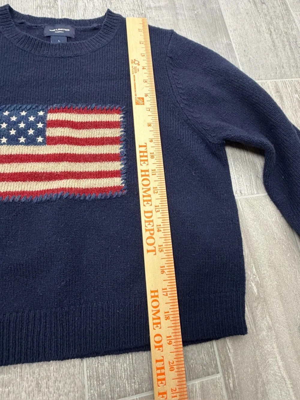 The Limited Wool navy blue American flag knit sweater flag graphic size Large